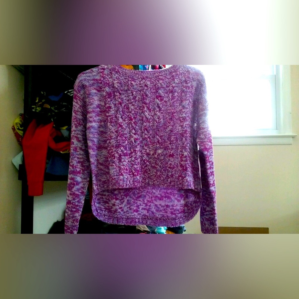 Derek Heart Girl multi-color marled acrylic front cables scoop neckline L & M